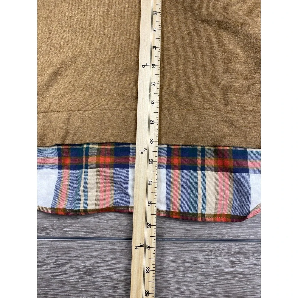 J Crew Women's Long Sleeve Plaid Accent Collar & Hem Sweater‎ Brown Size Large